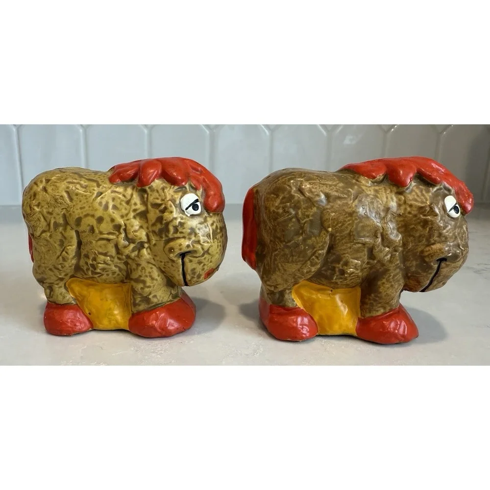 Vintage Shaggy Horse Pony Folk Art Salt & Pepper Shakers Japan 1970's‎ Funky MCM